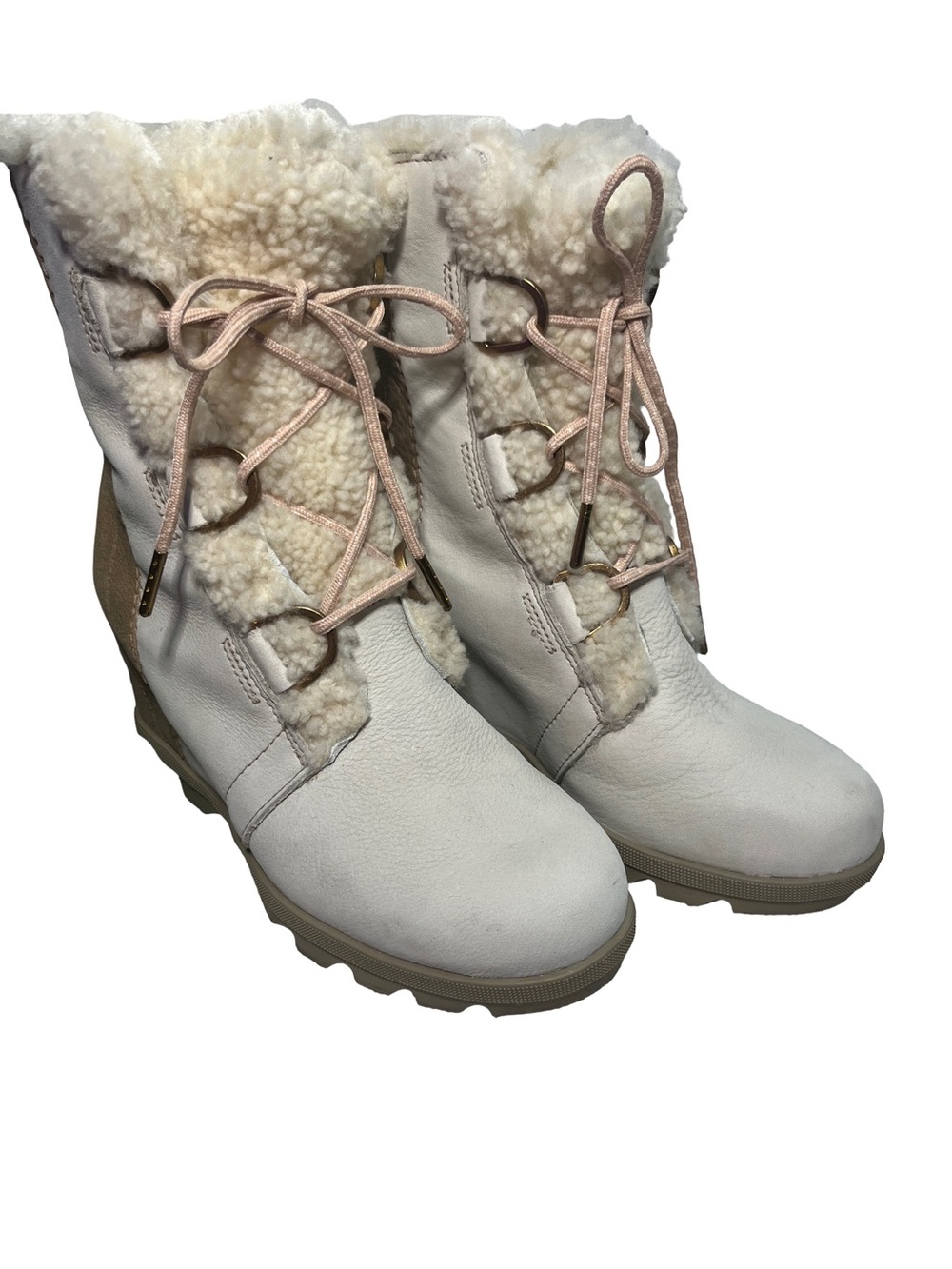 SOREL Joan of Arctic Wedge II Shearling Boots Cream Bronze Women’s 7